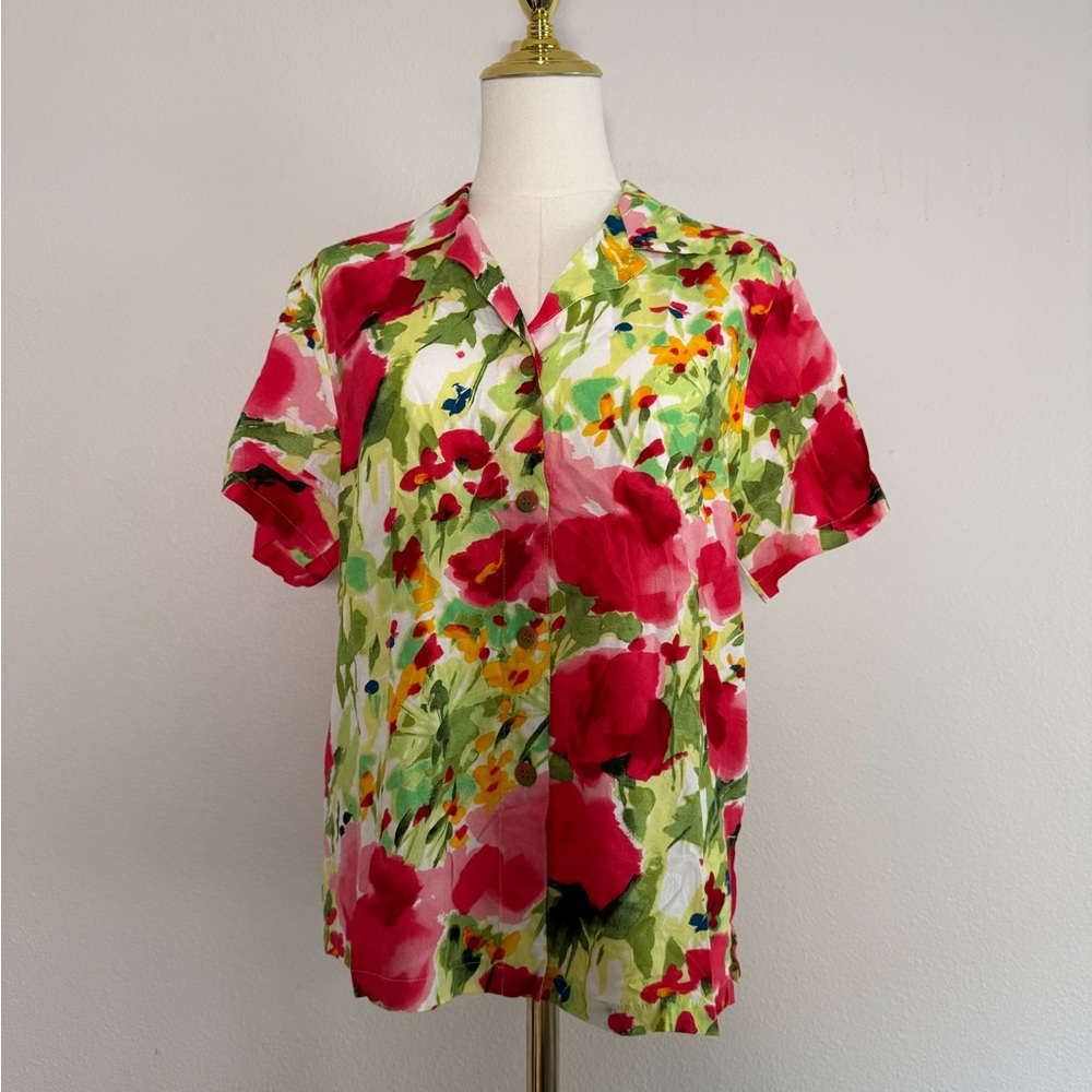 Jams‎ World Retro Shirt - Morning Glory Floral Print Women’s sz M